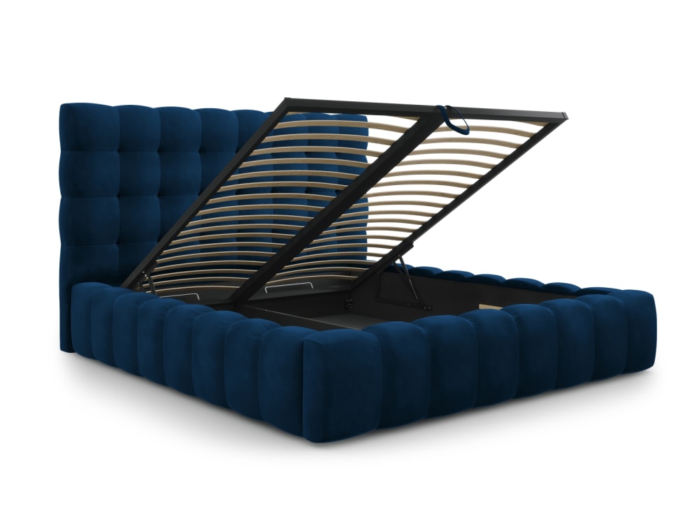 Lit coffre en avec tête de lit 180x200cm en tissu velours bleu roi