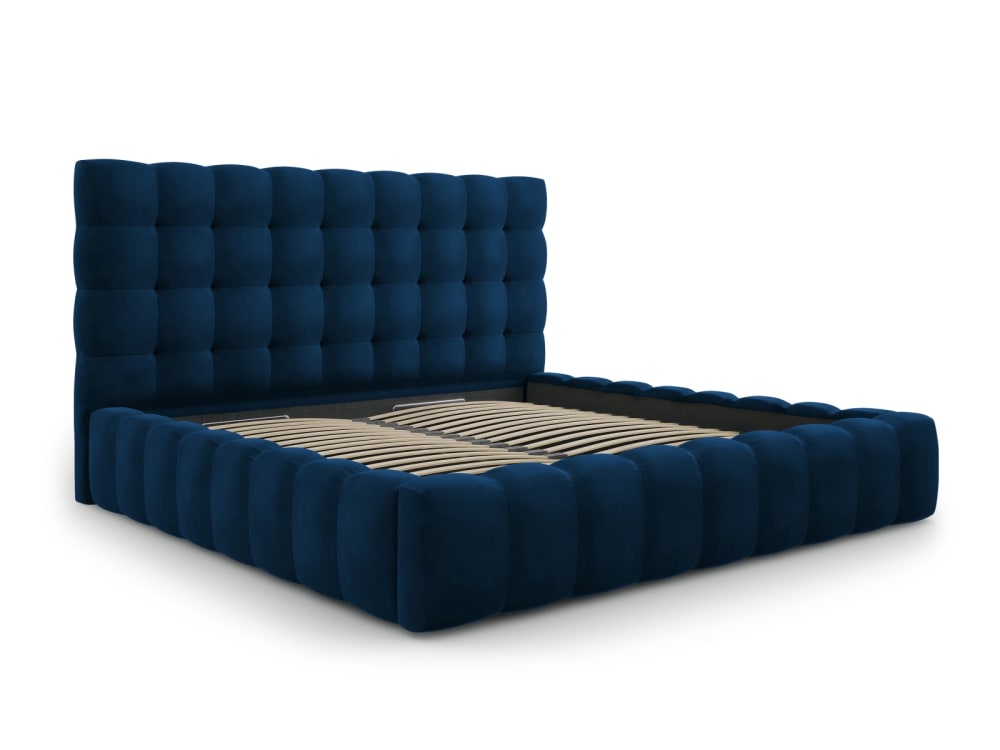 Lit coffre en avec tête de lit 200x200cm en tissu velours bleu roi