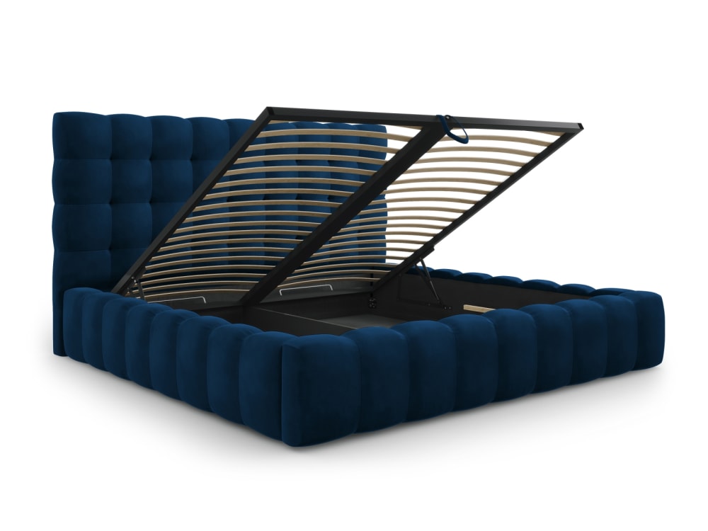 Lit coffre en avec tête de lit 200x200cm en tissu velours bleu roi