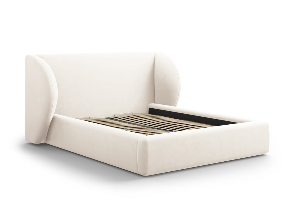 Micadoni Home Bett mit Bettkasten und Kopfteil aus Samt, leichtes beige - Samt