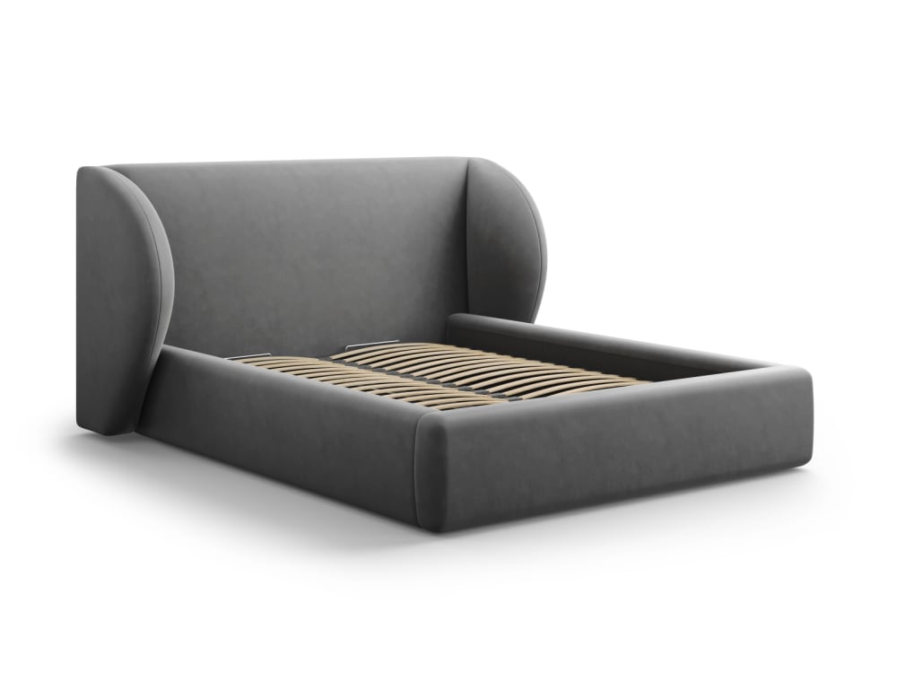 Lit coffre avec tête de lit 180x200cm en tissu velours gris
