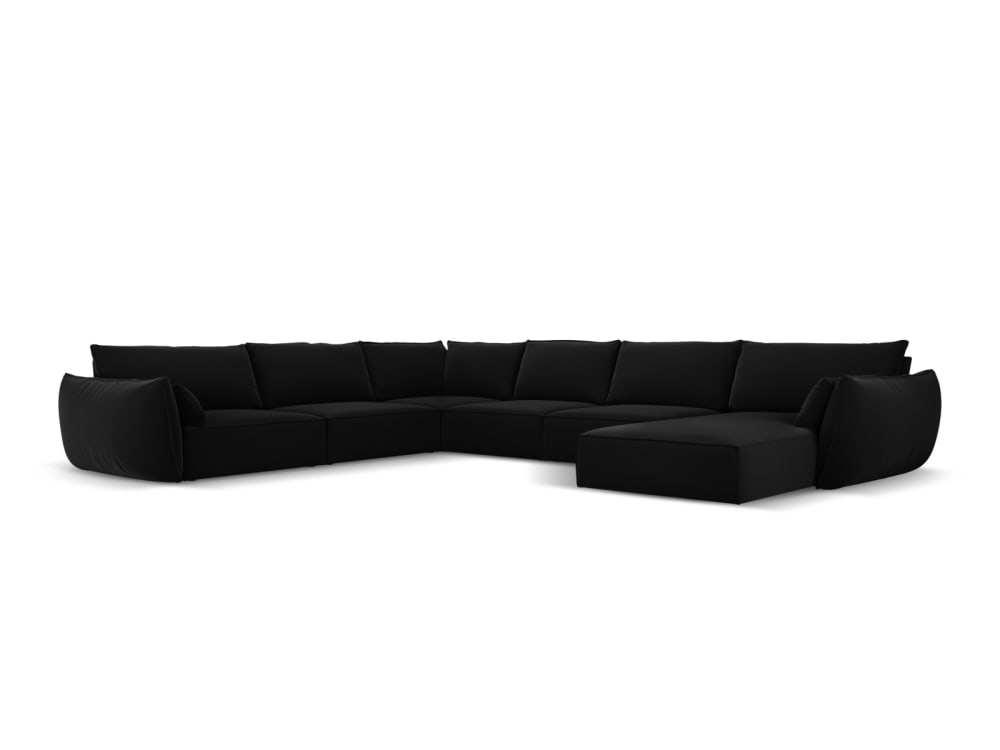 Micadoni Home 8-Sitzer Panorama-Ecksofa links aus Samt, schwarz - Samt