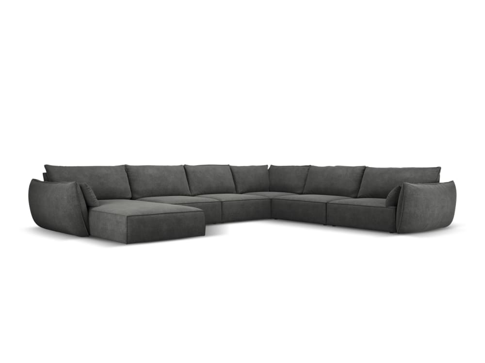 Micadoni Home 8-Sitzer Panorama-Ecksofa rechts aus Chenille-Stoff, dunkelgrau - Stoff
