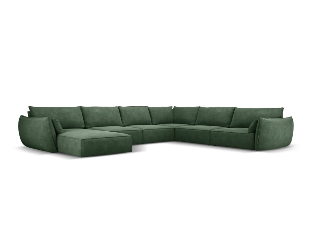 Micadoni Home 8-Sitzer Panorama-Ecksofa rechts aus Chenille-Stoff, flaschengrün - Stoff
