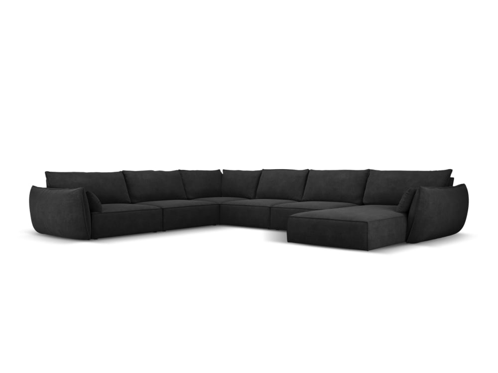 Micadoni Home 8-Sitzer Panorama-Ecksofa links aus Chenille-Stoff, schwarz - Stoff