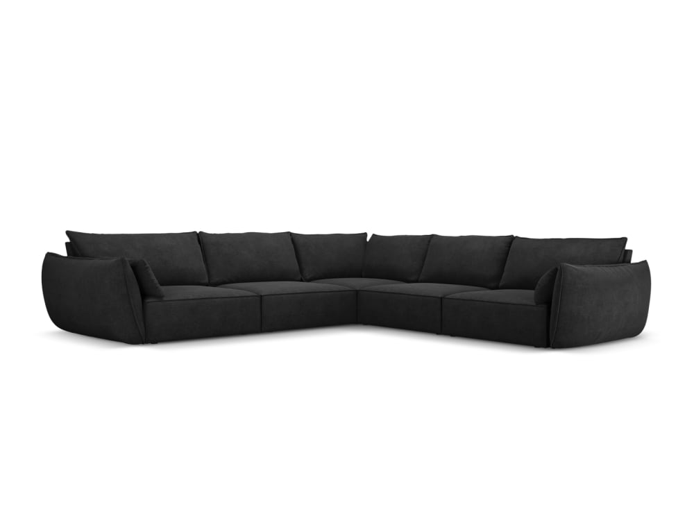 Micadoni Home 7-Sitzer wendbares Ecksofa aus Chenille-Stoff, schwarz - Stoff