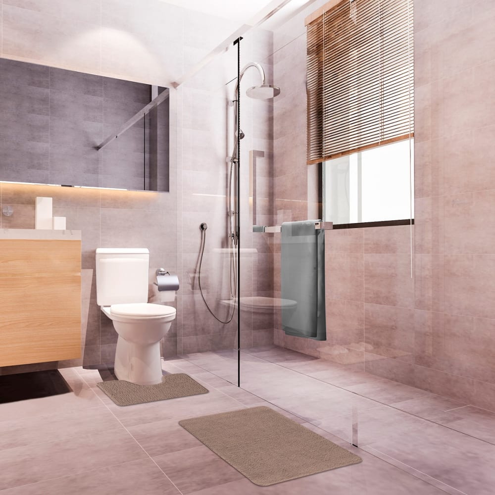 Lot de 2 tapis de bain polyester 50x80cm + contour 50x40cm 50x80cm - Maisons du Monde