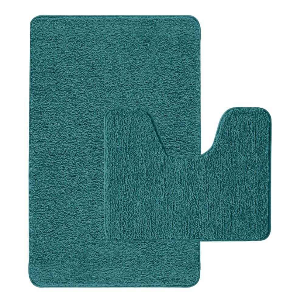 Lot de 2 tapis de bain polyester 50x80cm + contour bleu