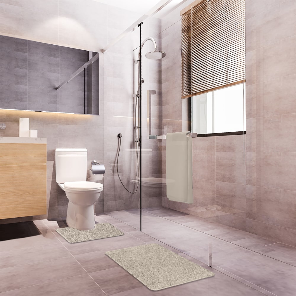 Lot de 2 tapis de bain polyester 50x80cm + contour 50x40cm 50x80cm - Maisons du Monde
