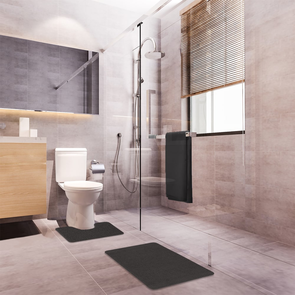 Lot de 2 tapis de bain polyester 50x80cm + contour 50x40cm 50x80cm - Maisons du Monde