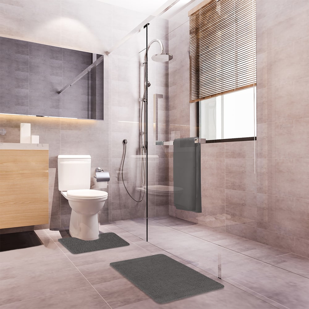 Lot de 2 tapis de bain polyester 50x80cm + contour 50x40cm 50x80cm - Maisons du Monde