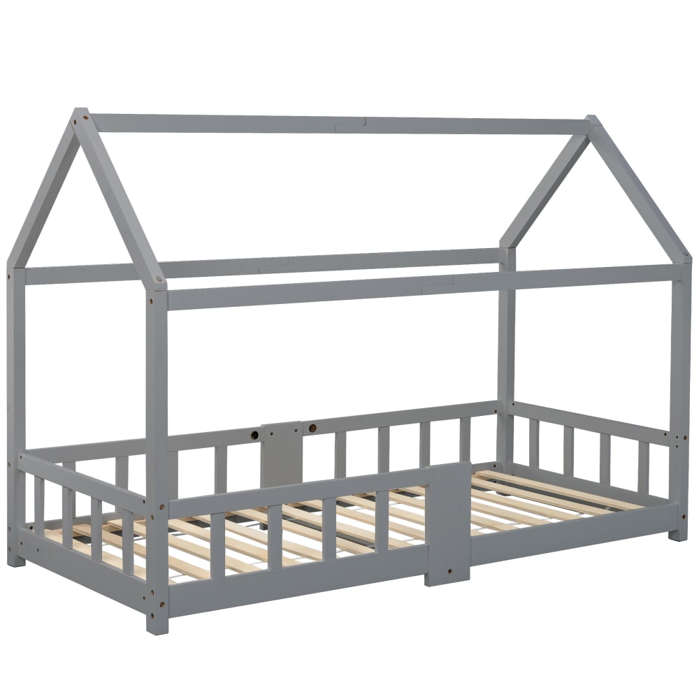 lit enfant 90 x 200 cm en bois gris sans matelas
