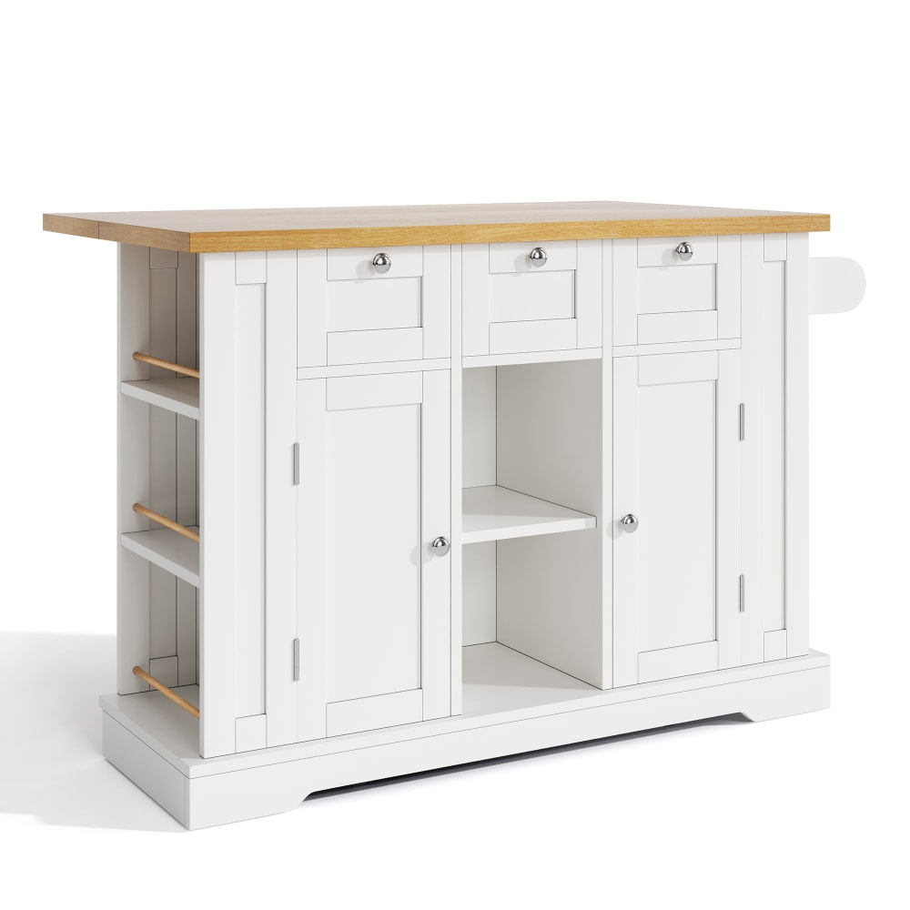 Table d extérieur blanche avec plateau en bois et rangements intégrés
