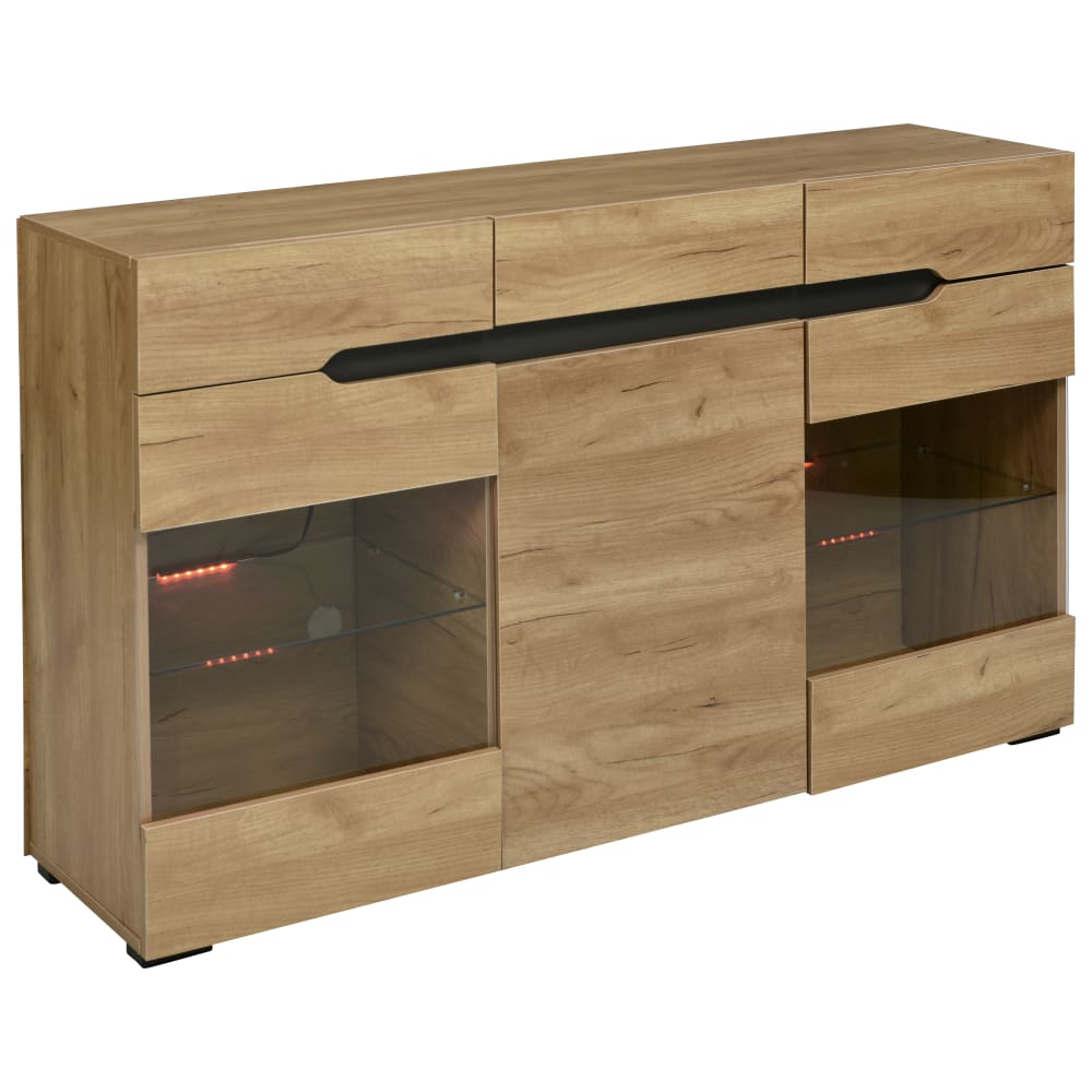 Buffet LED Meuble de salon 3 portes 3 tiroirs Commode