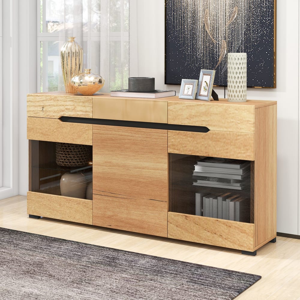 Buffet LED Meuble de salon 3 portes 3 tiroirs Commode - Maisons du Monde
