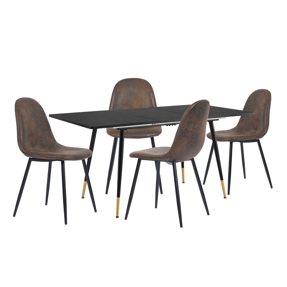 Ensemble table extensible noir effet bois et 4 chaises