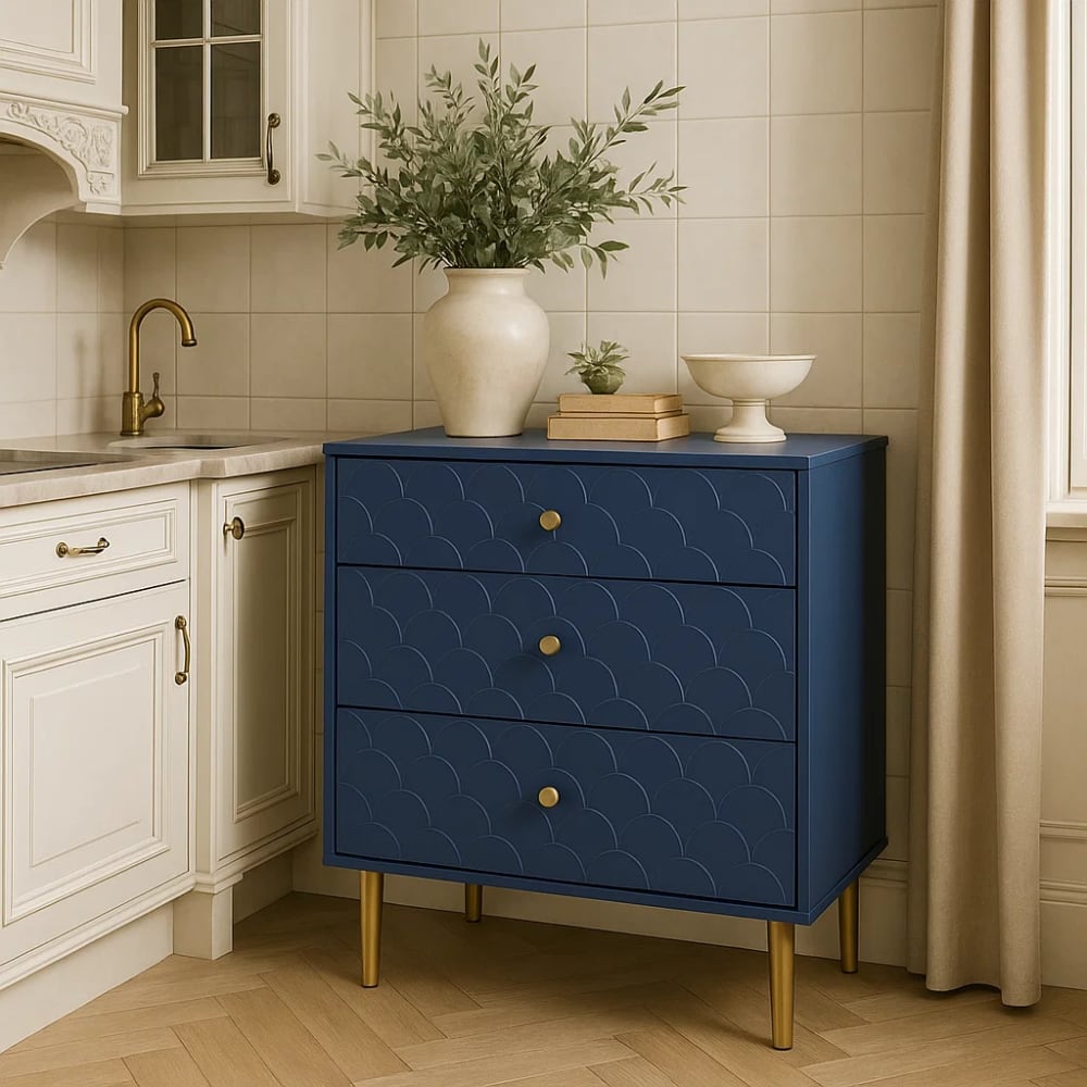 Meuble de cuisine bleu marine à 3 tiroirs