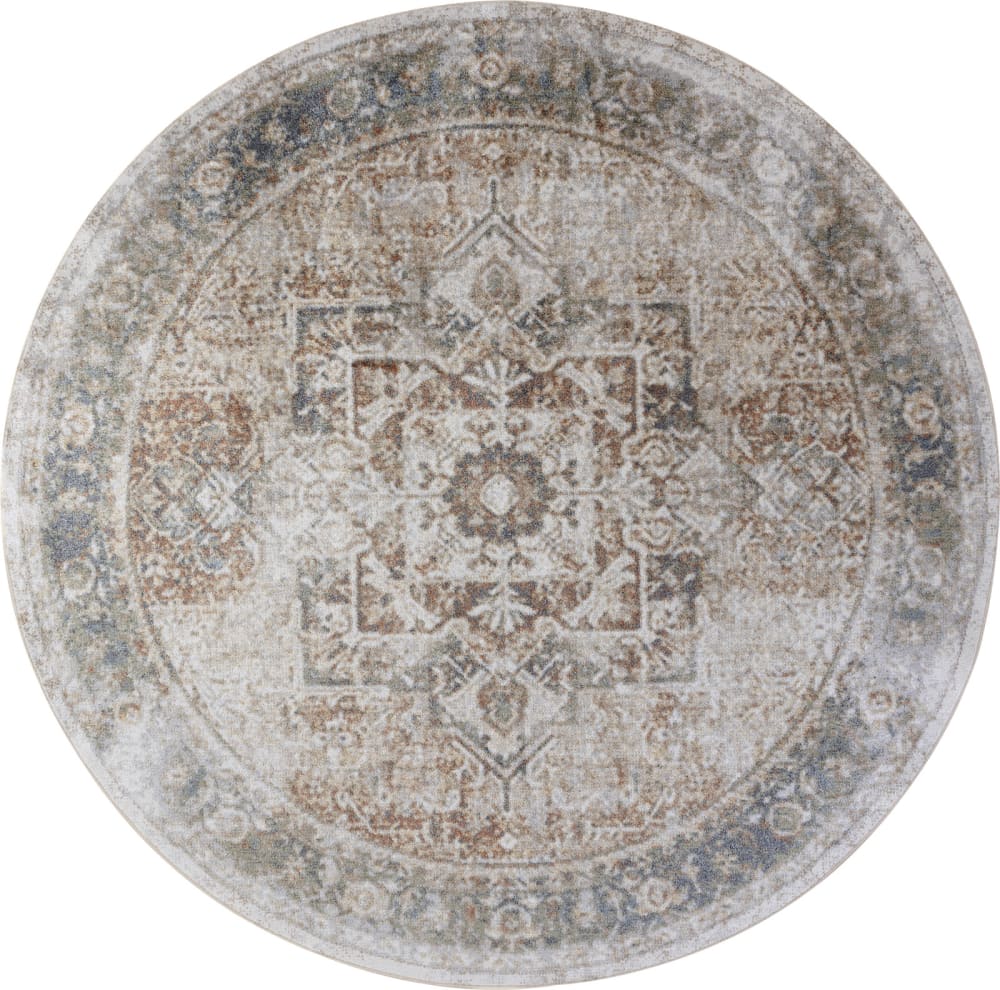 Tapis rond vintage lavable en machine marron/ivoire ø 200 - Maisons du Monde