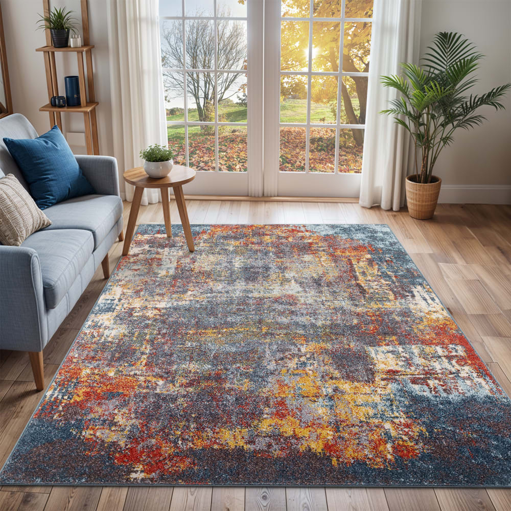 Tapis abstrait moderne multicolore/bleu 120x170 — vue 3