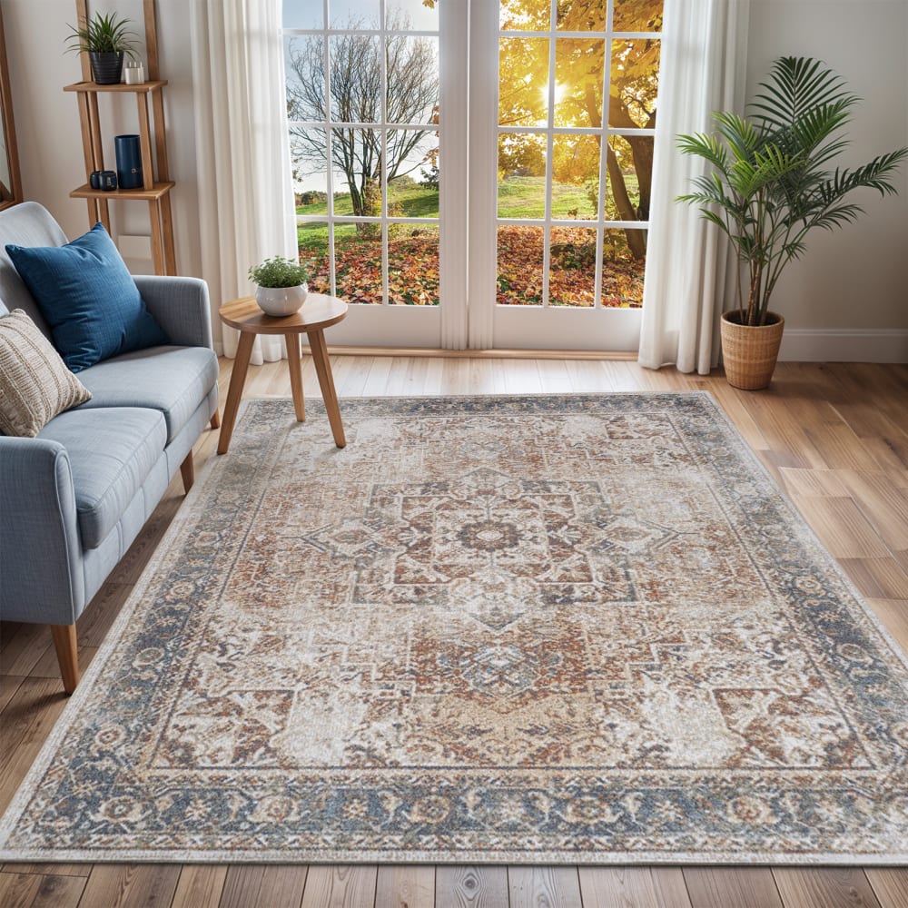 Tapis vintage lavable en machine marron/ivoire 120x170 — vue 3