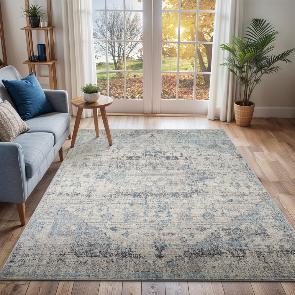 Tapis vintage oriental ivoire/bleu 120x170 — vue 3