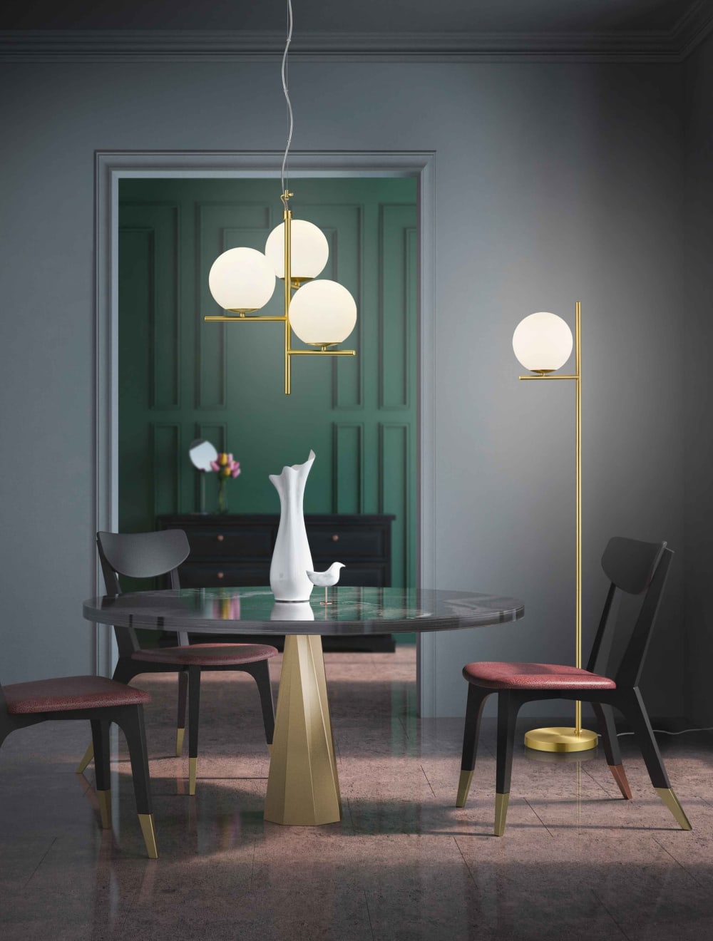 Lampadaire 1xE14 laiton mat et blanc — vue 3