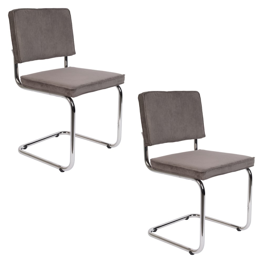 Zuiver 2er-Set Esszimmerstühle aus Samt Grau Samt