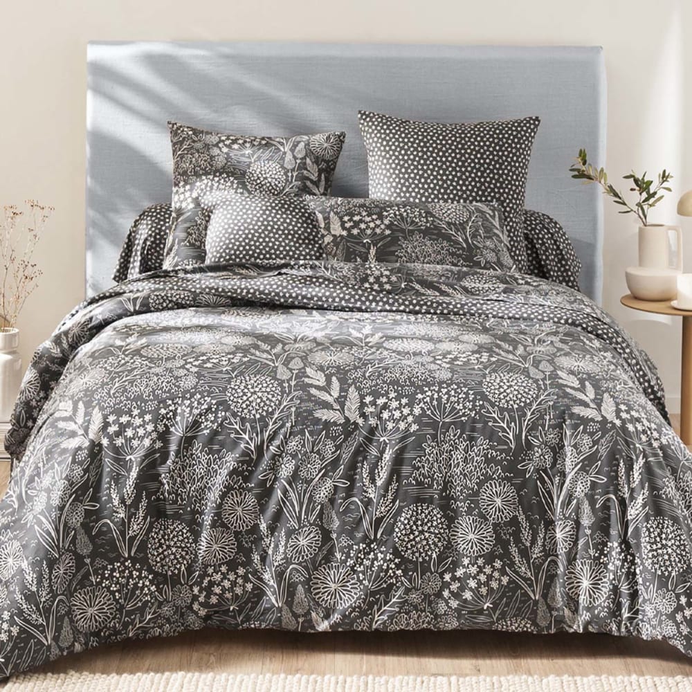 Drap housse imprimé en lyocell gris 160x200 - Maisons du Monde