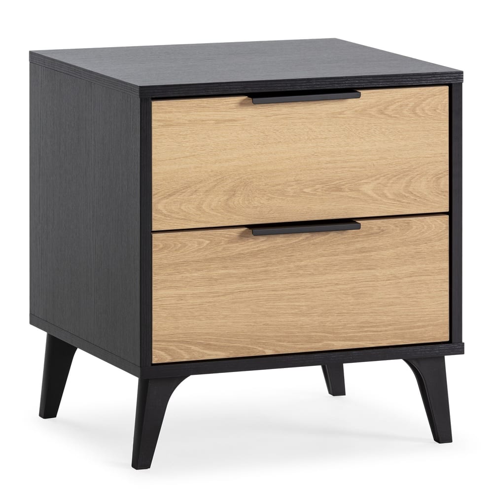 Table de chevet 2 tiroirs couleur noir/chêne