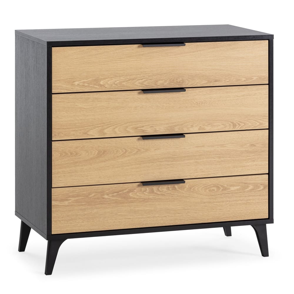 Commode de nuit 4 tiroirs coloris noir/chêne