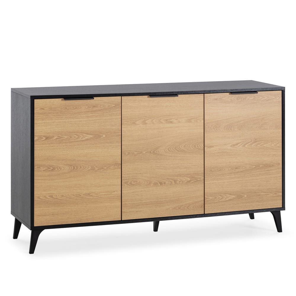 Buffet 3 portes en noir/chêne, largeur 136 cm