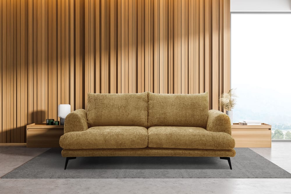 Canapé droit 3 places tissu doré - Maisons du Monde
