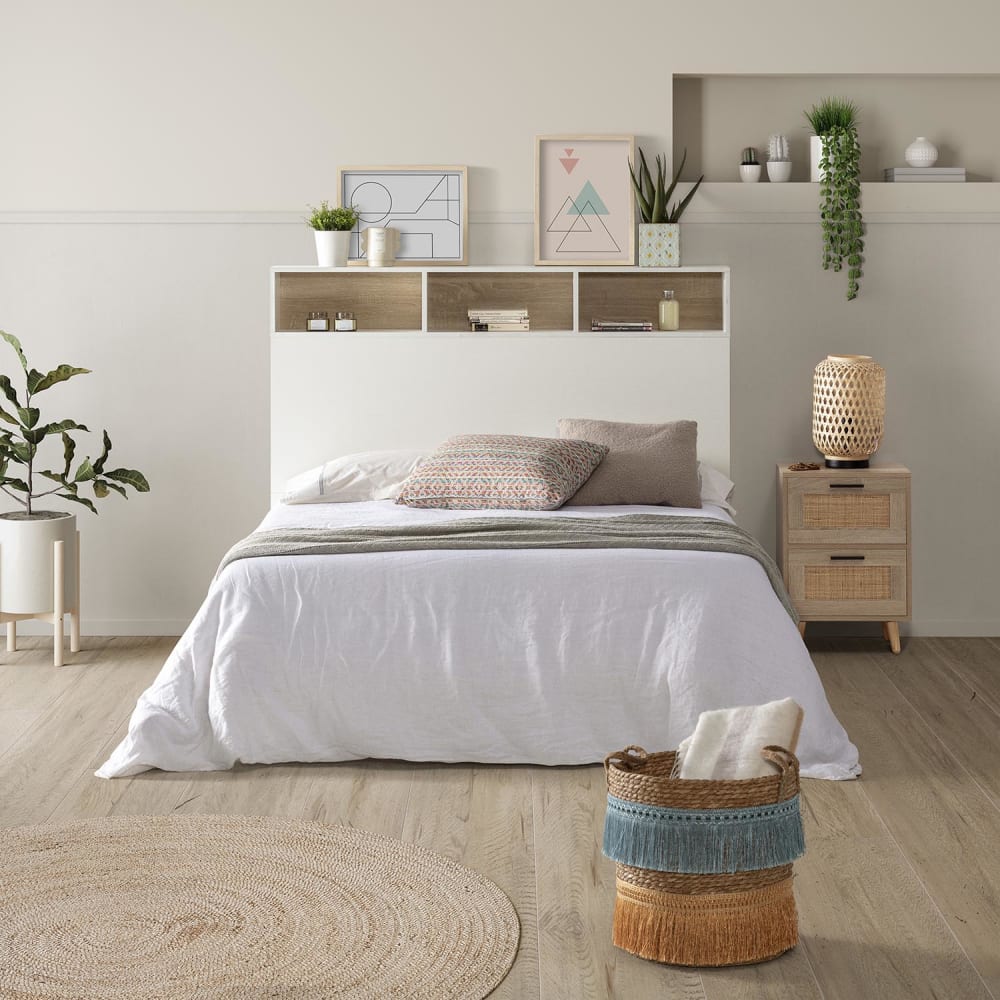 Tête de lit 95 cm blanc, 2 portes 9 trous