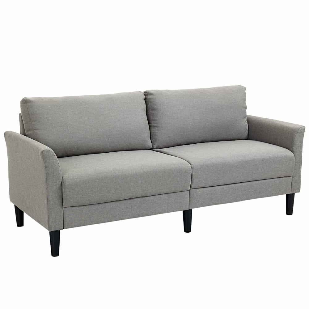 Canapé 2 places contemporain accoudoirs courbés bois tissu gris clair