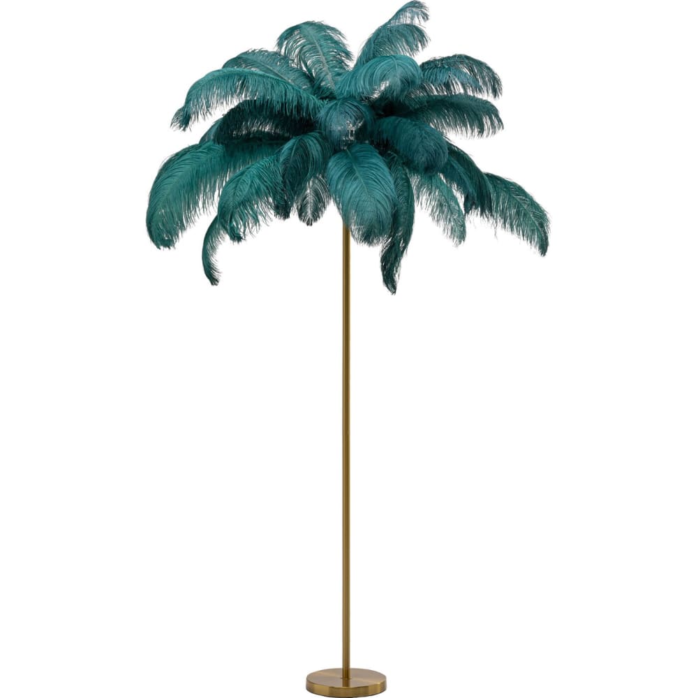 Lampadaire en plumes vertes et acier doré H165