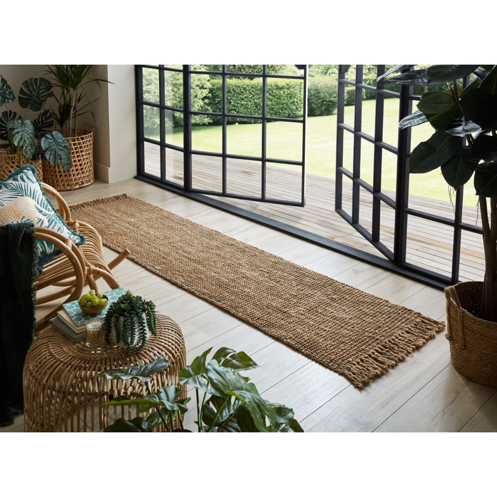 Tapis de couloir en jute beige 60x230 cm