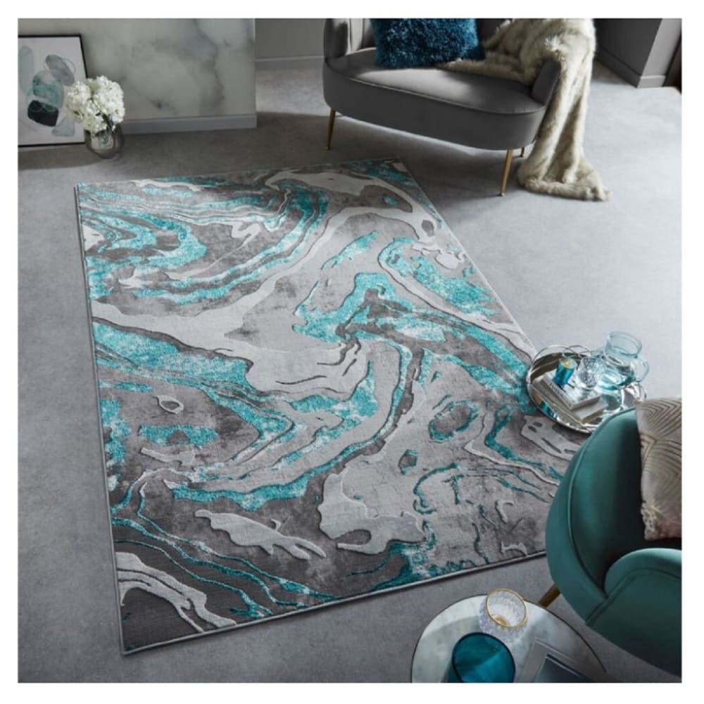 Tapis de salon moderne bleu turquoise 120x170 cm — vue 3