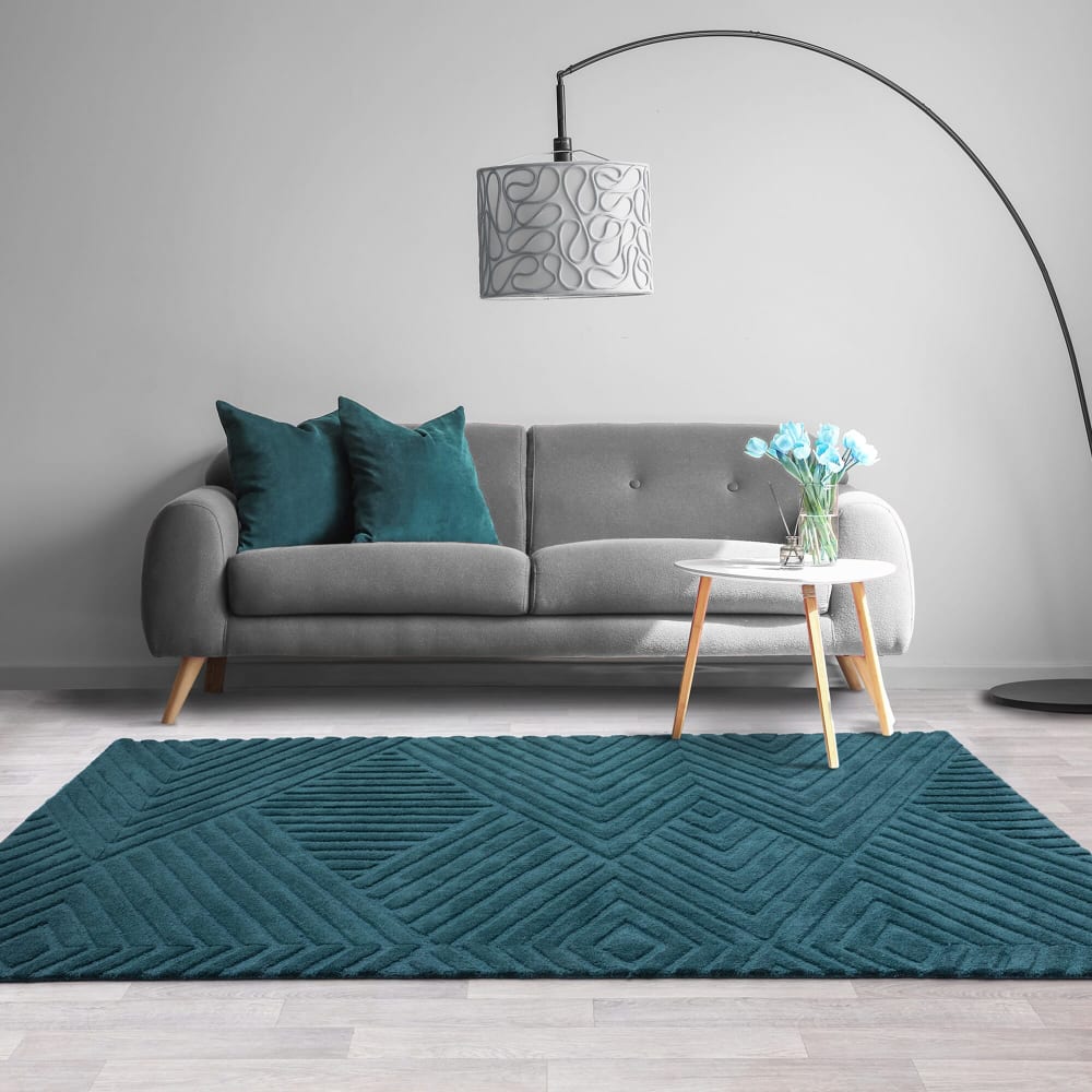 Novatrend Moderner handgetufteter Wollteppich 200x290 cm style classic chic Blau Wolle
