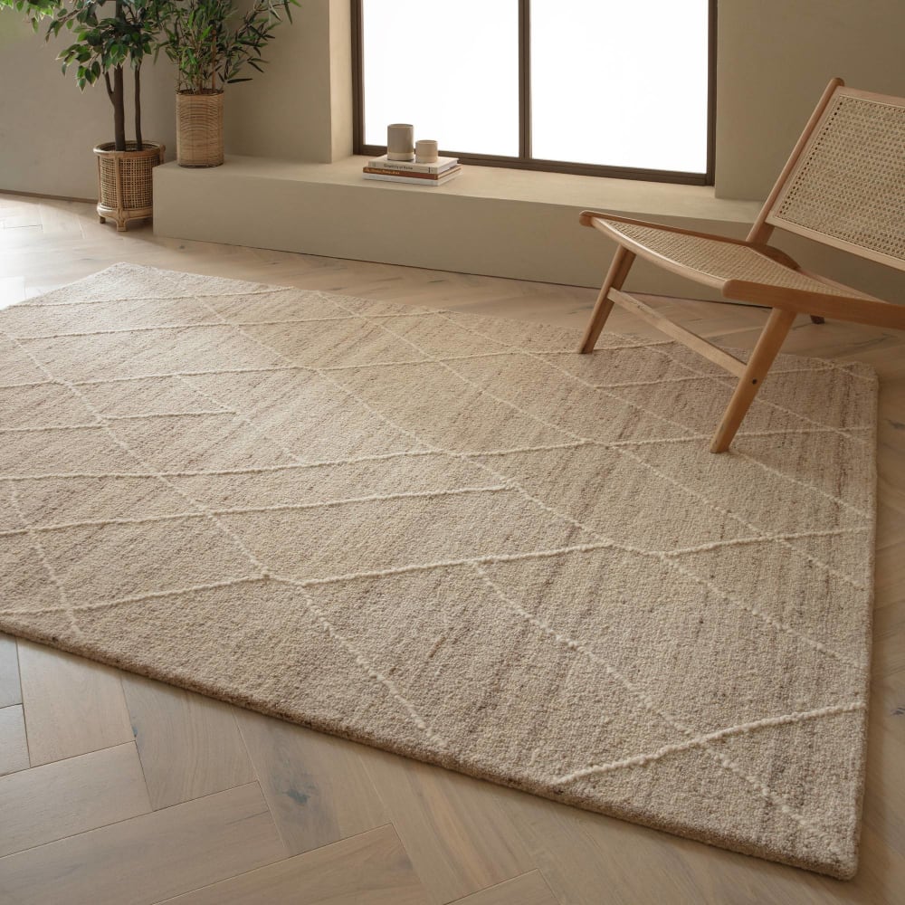 Novatrend Moderner Design-Teppich aus reiner Wolle 200x290 cm style classic chic Beige Wolle