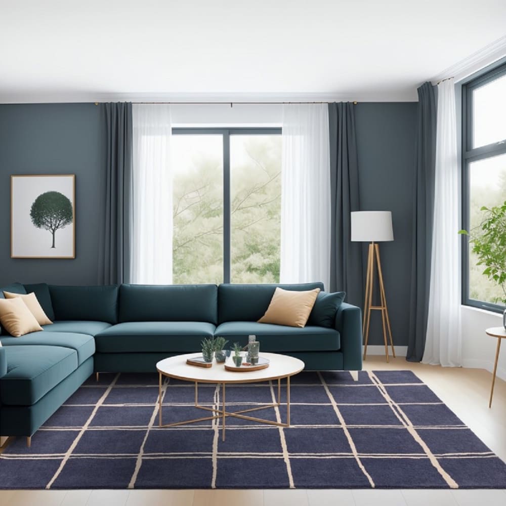 Tapis de salon en laine bleu 80x150 cm — vue 3
