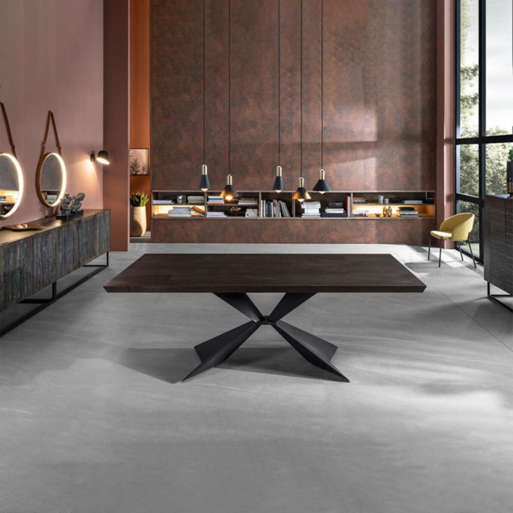 Table à manger 8 places avec plateau en bois noir, 200 x 100 cm