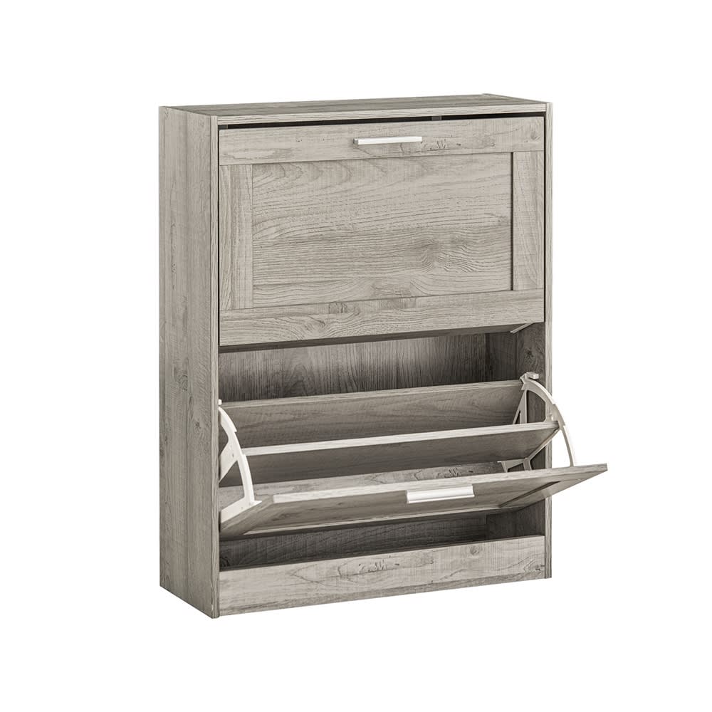 Meuble à chaussures effet bois gris avec 2 abattants