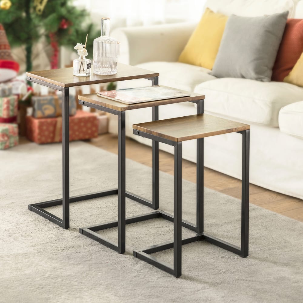 Ensemble de trois tables basses à cadre en métal noir - Maisons du Monde