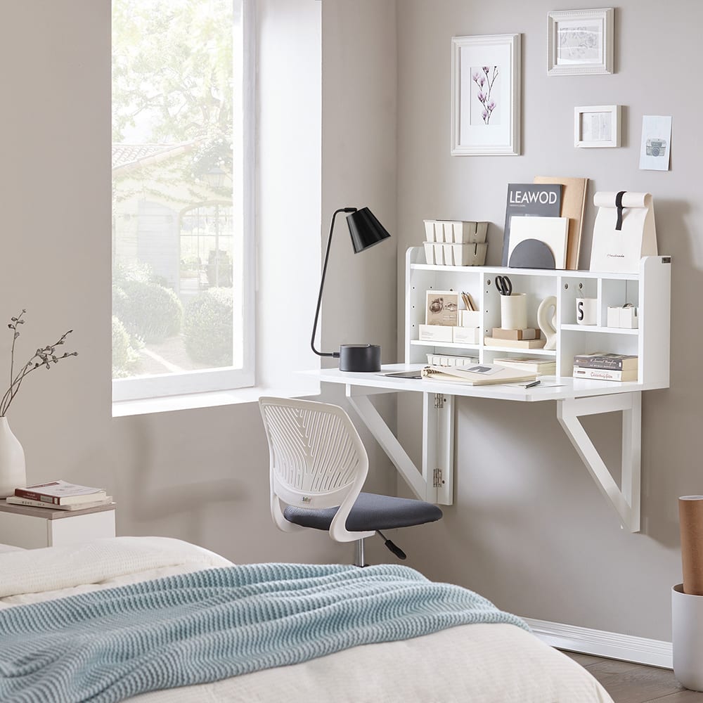 Table murale rabattable effet bois blanc