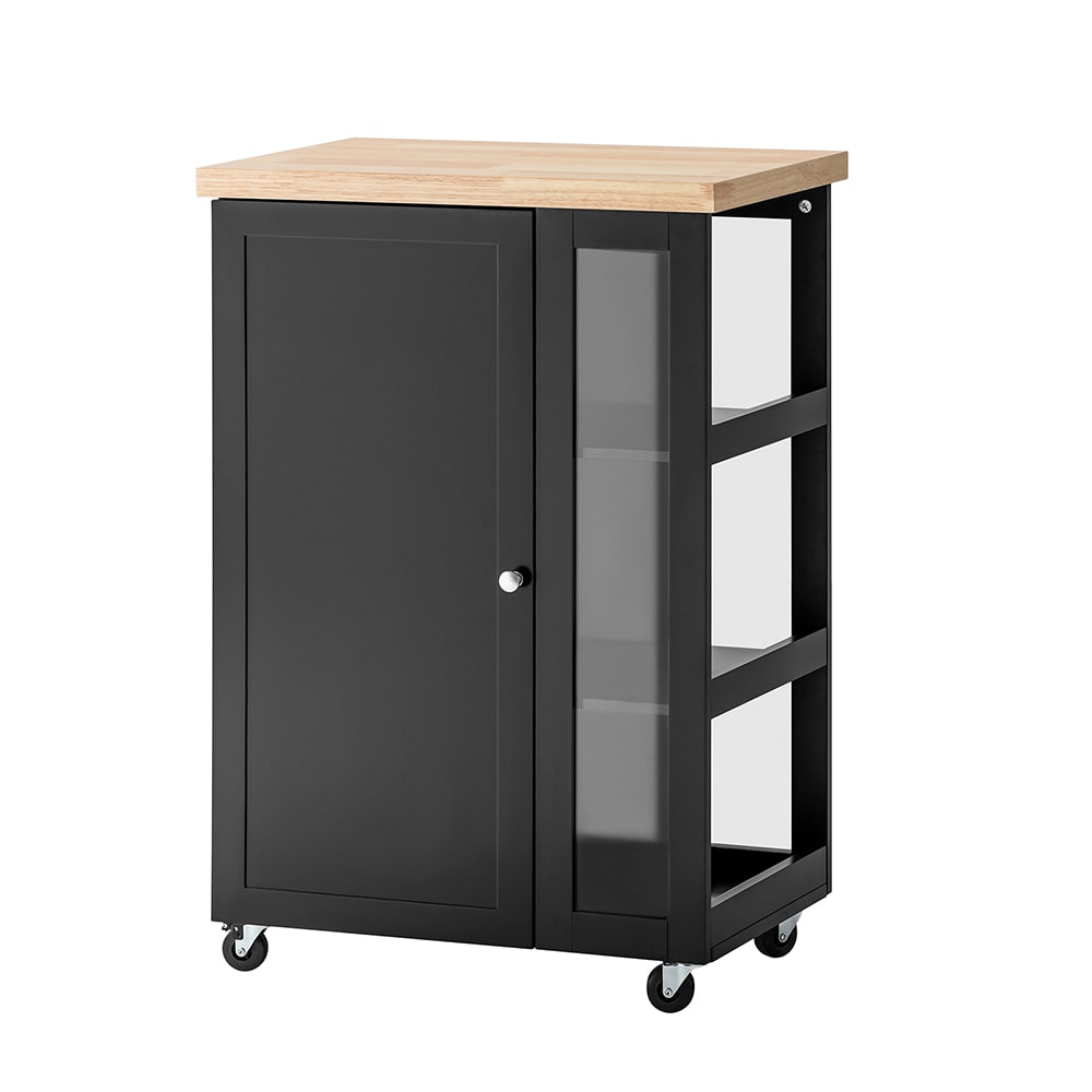 SoBuy Küchenwagen mit einem offenen Seitenregal MDF Schwarz Schwarz Holz
