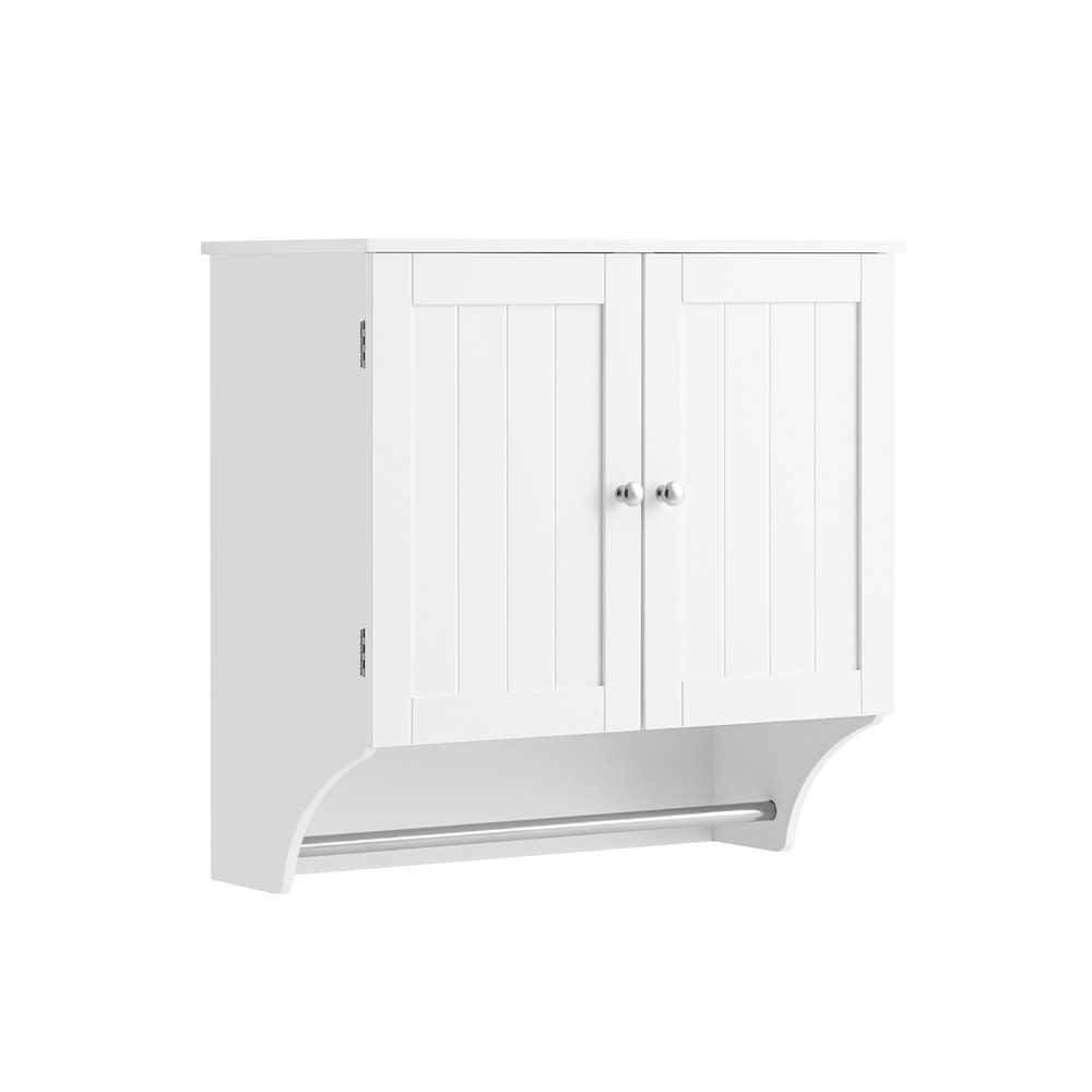 Armoire haute murale 2 portes et 2 étagères réglables effet bois blanc