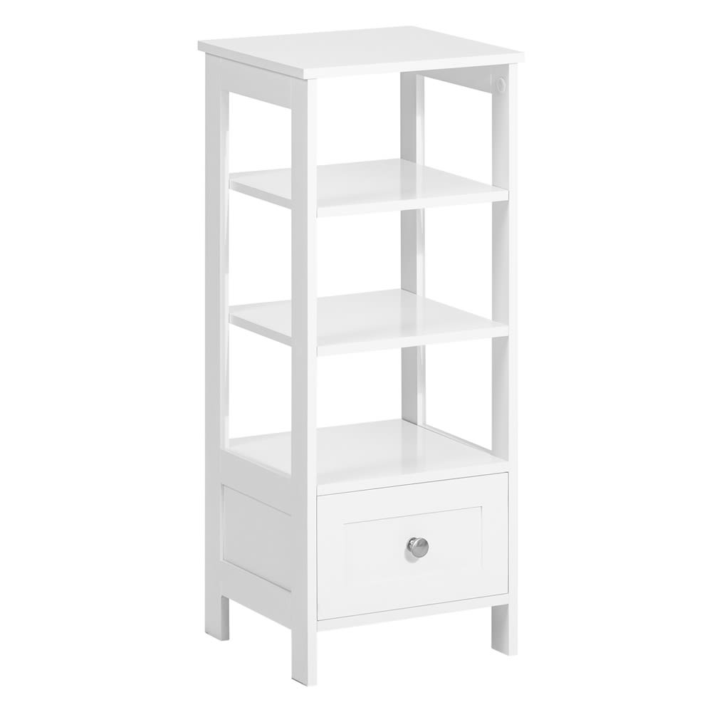 Beistelltisch Hoch Mit Schublade Und Ablagen Wohnzimmer MDF Weiß
