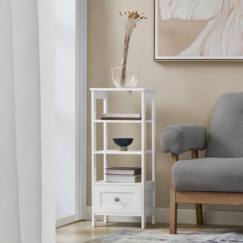 Table d’appoint en 3 niveaux avec 1 tiroir effet bois blanc - Maisons du Monde