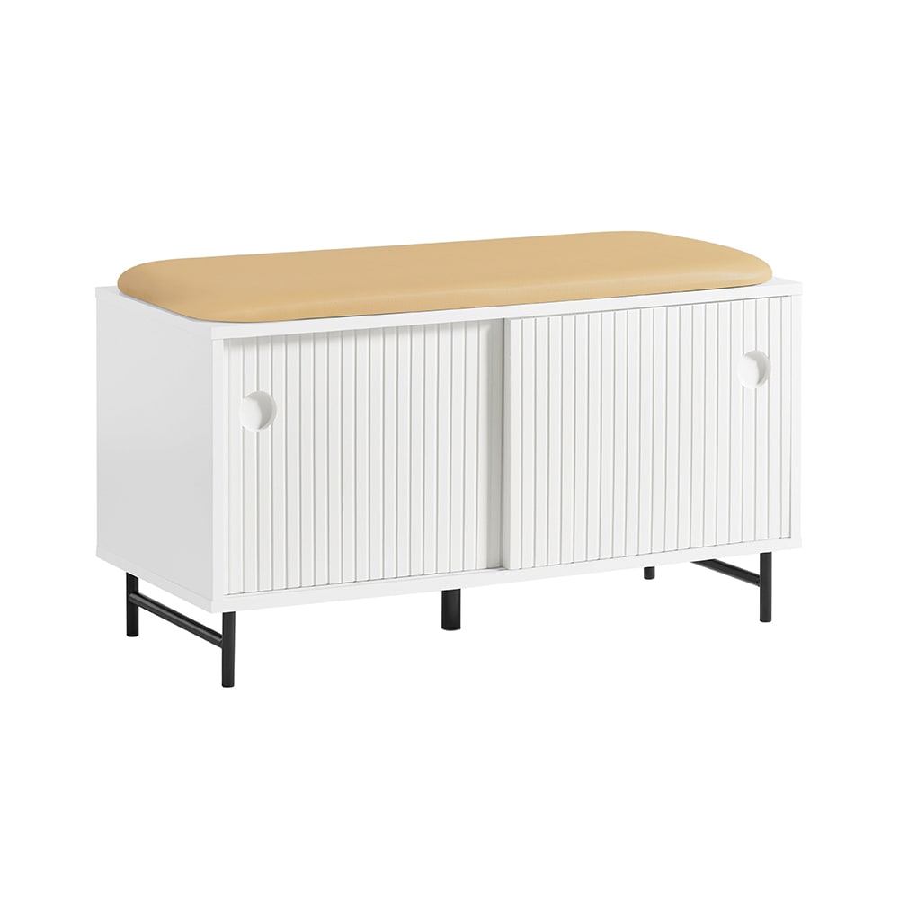 Schuhbank Mit SitzfläChe Und SchiebetüRen MDF Bambus Weiß