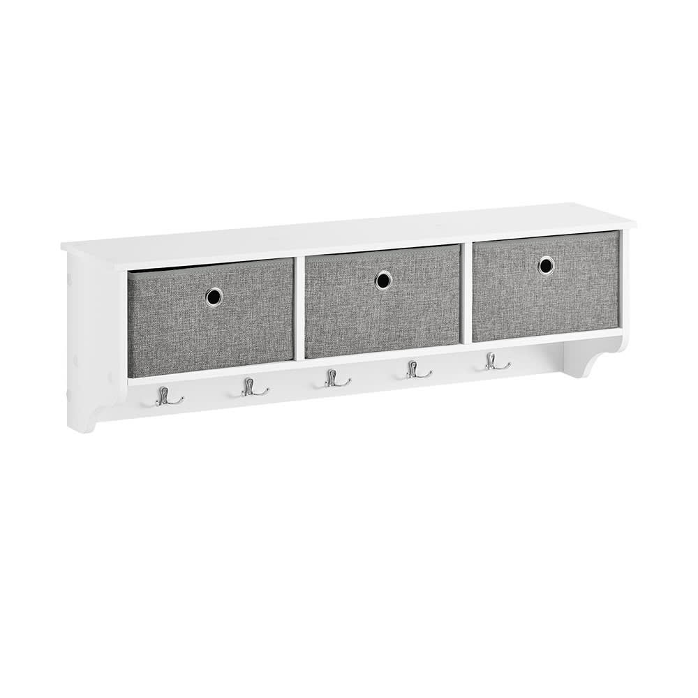 Wandgarderobe Mit 3 KöRben Und 5 Haken MDF Vlies Weiß